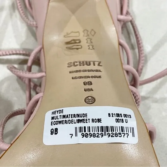 NEW SCHUTZ Heyde Leather Lace Up Stiletto Sandals Sweet Rose Pink 9