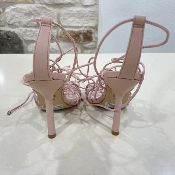 NEW SCHUTZ Heyde Leather Lace Up Stiletto Sandals Sweet Rose Pink 9