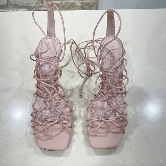 NEW SCHUTZ Heyde Leather Lace Up Stiletto Sandals Sweet Rose Pink 9