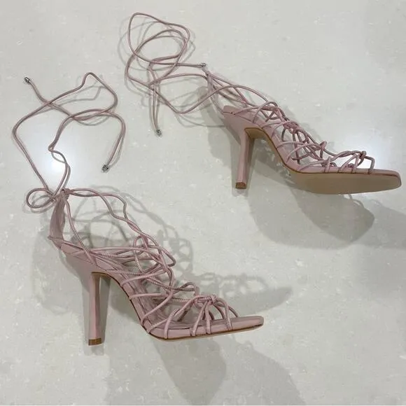 NEW SCHUTZ Heyde Leather Lace Up Stiletto Sandals Sweet Rose Pink 9