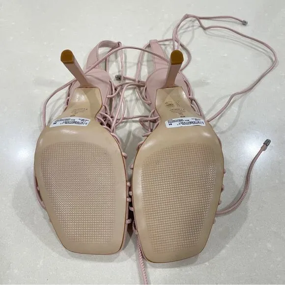 NEW SCHUTZ Heyde Leather Lace Up Stiletto Sandals Sweet Rose Pink 9