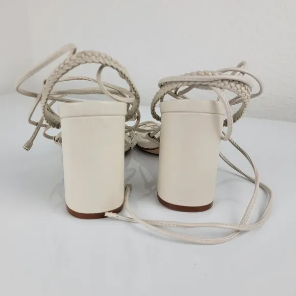 New SCHUTZ Maxima Block Leather Sandal Strappy Wrap White Ivory 7.5