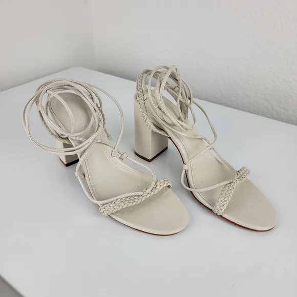 New SCHUTZ Maxima Block Leather Sandal Strappy Wrap White Ivory 7.5