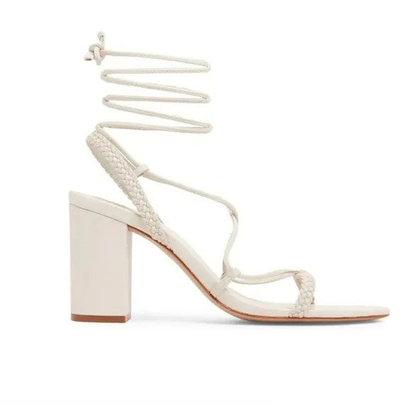New SCHUTZ Maxima Block Leather Sandal Strappy Wrap White Ivory 7.5
