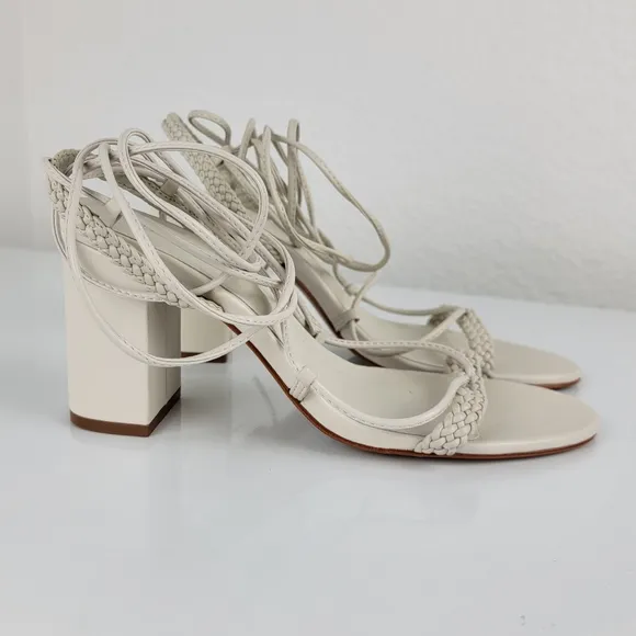 New SCHUTZ Maxima Block Leather Sandal Strappy Wrap White Ivory 7.5