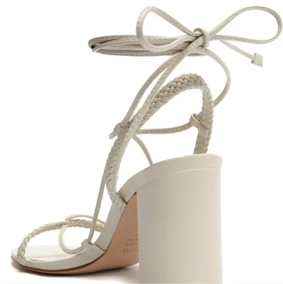 New SCHUTZ Maxima Block Leather Sandal Strappy Wrap White Ivory 7.5