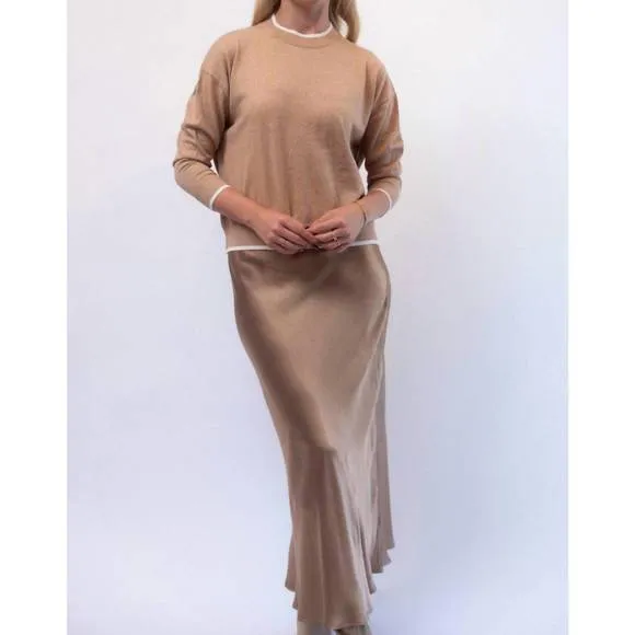 NEW STARKX eloise long sleeve sweater in camel &amp; white ice