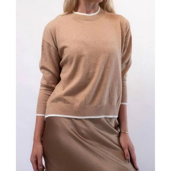 NEW STARKX eloise long sleeve sweater in camel &amp; white ice