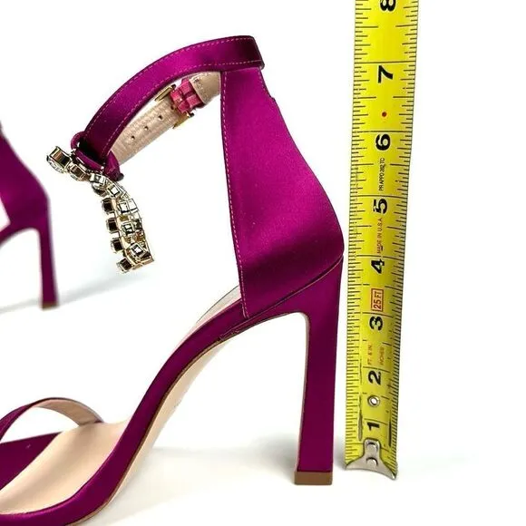 New Stuart Weitzman Fuchsia Satin 100MM Swarovski Fringes High Heels Sandals 6,5