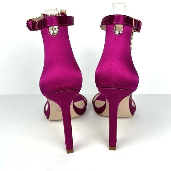 New Stuart Weitzman Fuchsia Satin 100MM Swarovski Fringes High Heels Sandals 6,5