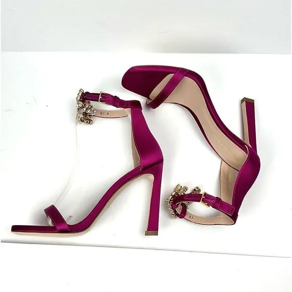 New Stuart Weitzman Fuchsia Satin 100MM Swarovski Fringes High Heels Sandals 6,5