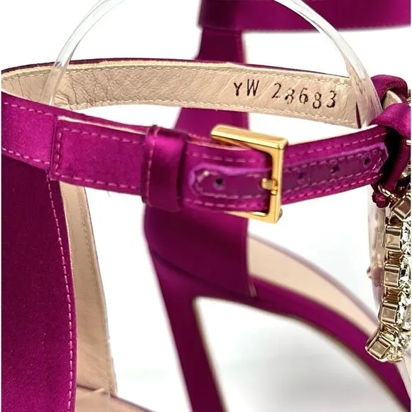 New Stuart Weitzman Fuchsia Satin 100MM Swarovski Fringes High Heels Sandals 6,5