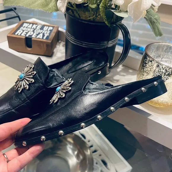 New! The Kooples Turquoise Jeweled Studded Mules