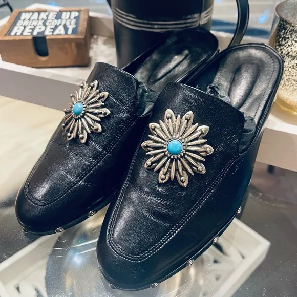 New! The Kooples Turquoise Jeweled Studded Mules