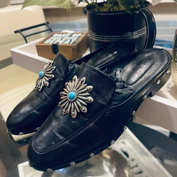 New! The Kooples Turquoise Jeweled Studded Mules