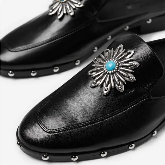 New! The Kooples Turquoise Jeweled Studded Mules