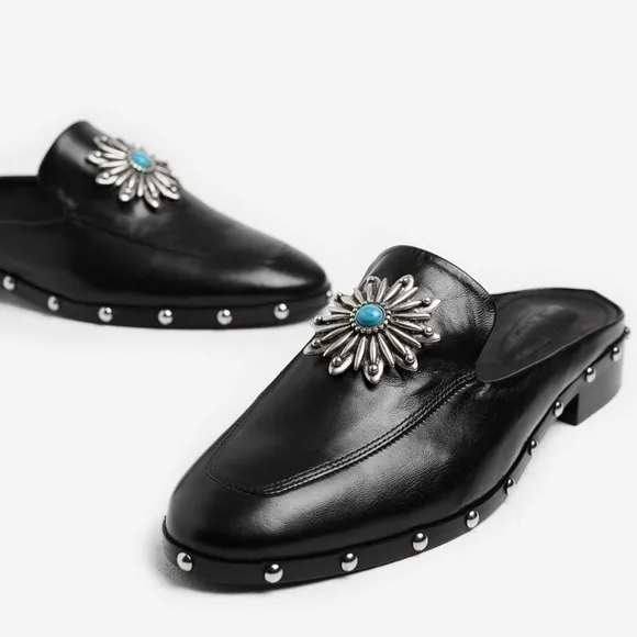 New! The Kooples Turquoise Jeweled Studded Mules