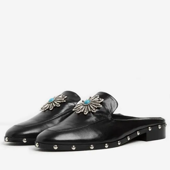 New! The Kooples Turquoise Jeweled Studded Mules