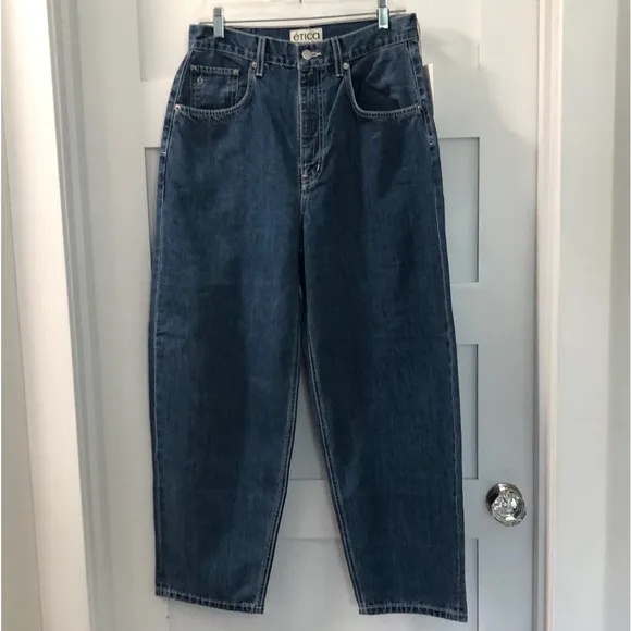 NEW ÉTICA Cassel Ultra High Barrel Women's 29 dark denim Anthropologie NWT jeans