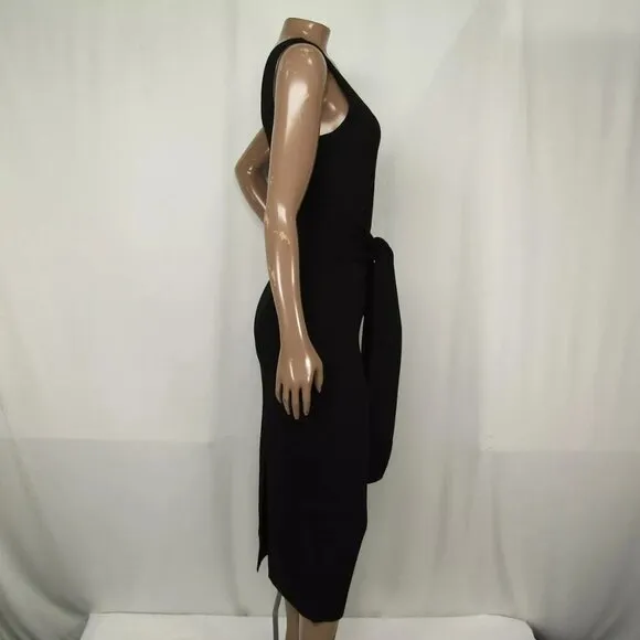 NEW TOXCIN Womens Midi Tank Dress Jet Black Size XS Lucy Scoop Neck Tie Front