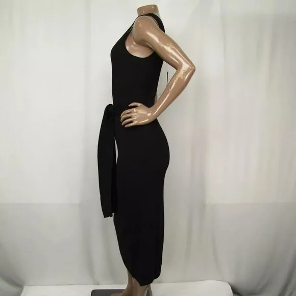 NEW TOXCIN Womens Midi Tank Dress Jet Black Size XS Lucy Scoop Neck Tie Front