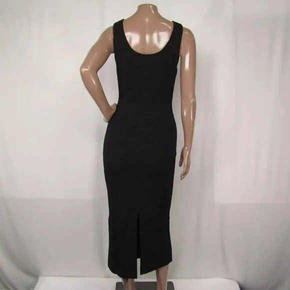 NEW TOXCIN Womens Midi Tank Dress Jet Black Size XS Lucy Scoop Neck Tie Front