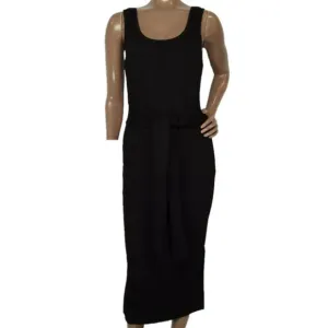NEW TOXCIN Womens Midi Tank Dress Jet Black Size XS Lucy Scoop Neck Tie Front