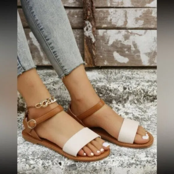 NEW! Two tone ankle strap vegan leather elegant summer sandals