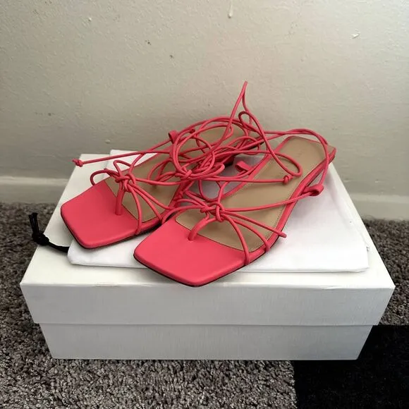 NEW Veronica Beard Foley Ankle Tie Sandals in Coral Pink