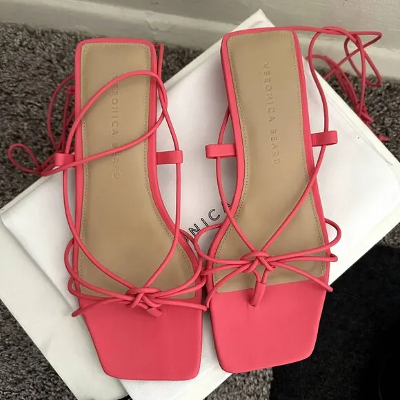 NEW Veronica Beard Foley Ankle Tie Sandals in Coral Pink