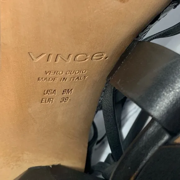 NEW Vince Dunway Ankle-Wrap Leather Snake Print Black Sandals Sz 9
