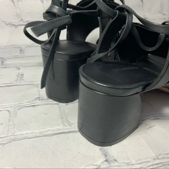 NEW Vince Dunway Ankle-Wrap Leather Snake Print Black Sandals Sz 9