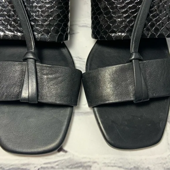 NEW Vince Dunway Ankle-Wrap Leather Snake Print Black Sandals Sz 9