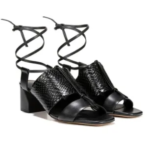 NEW Vince Dunway Ankle-Wrap Leather Snake Print Black Sandals Sz 9