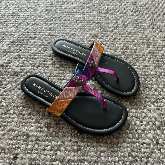 NEW without box Kurt Geiger Multi Leather Kensington T-Bar Sandals