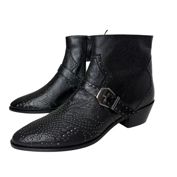 NEW Zara 100% Real Leather Ankle Boots Size 40 US 9 Studded Buckle Biker Booties