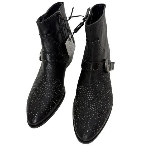 NEW Zara 100% Real Leather Ankle Boots Size 40 US 9 Studded Buckle Biker Booties