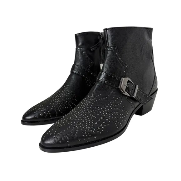 NEW Zara 100% Real Leather Ankle Boots Size 40 US 9 Studded Buckle Biker Booties