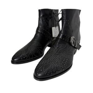 NEW Zara 100% Real Leather Ankle Boots Size 40 US 9 Studded Buckle Biker Booties