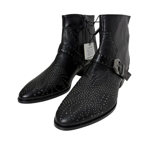 NEW Zara 100% Real Leather Ankle Boots Size 40 US 9 Studded Buckle Biker Booties