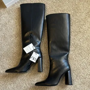 NEW! Zara Black Knee High Heeled Boots
