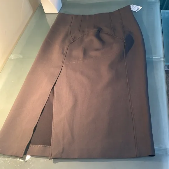 NEW Zara High Waist Structured Midi Skirt Size with Back Slit XXL