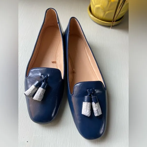 NEW ZARA Trafaluc navy blue tasseled ballet flats