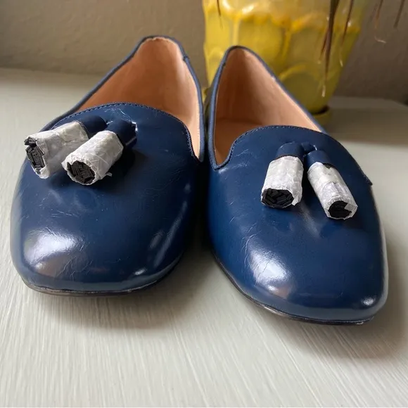 NEW ZARA Trafaluc navy blue tasseled ballet flats