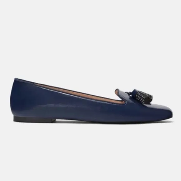 NEW ZARA Trafaluc navy blue tasseled ballet flats