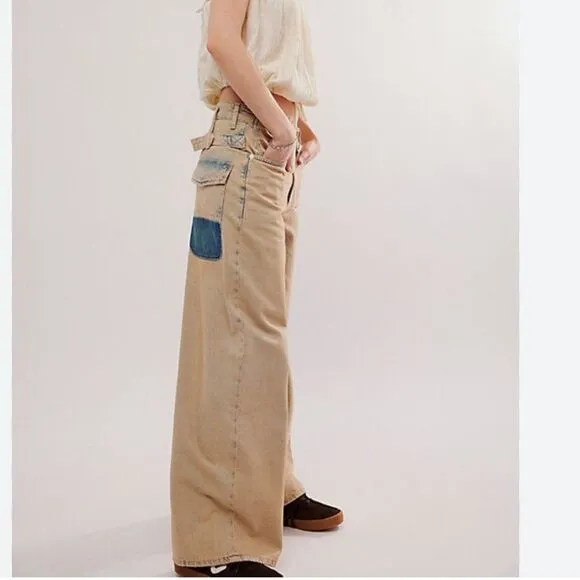 NEW Free People We The Free Jeans Waterfalls baggy wide leg denim pants 26
