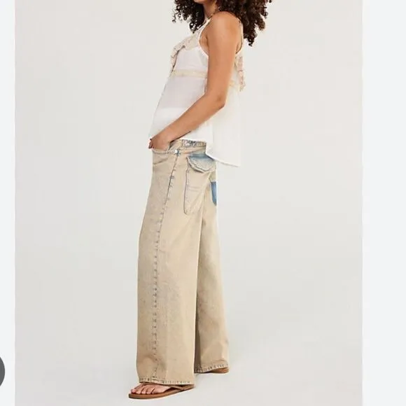 NEW Free People We The Free Jeans Waterfalls baggy wide leg denim pants 26