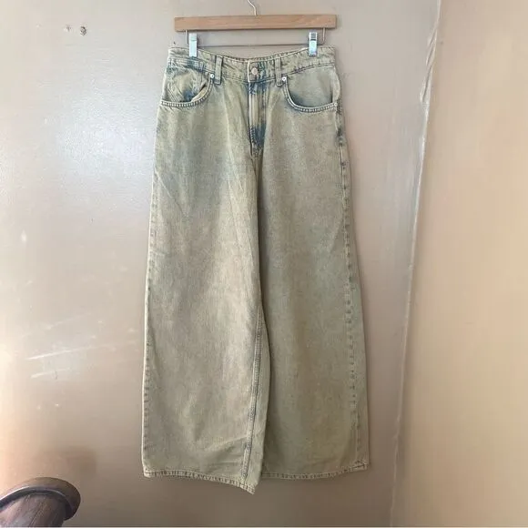 NEW Free People We The Free Jeans Waterfalls baggy wide leg denim pants 26