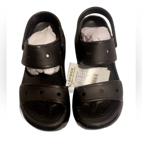 NIB Crocs Black Mega Crush Rubber Slip-on Open Toe trend logo Embossed Sandals 8