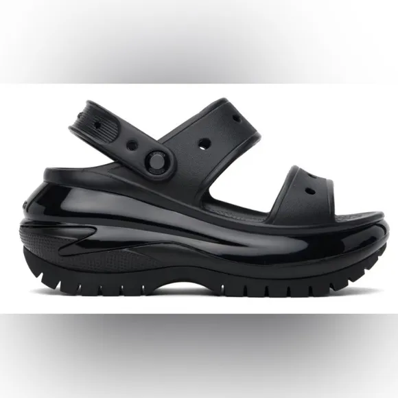 NIB Crocs Black Mega Crush Rubber Slip-on Open Toe trend logo Embossed Sandals 8